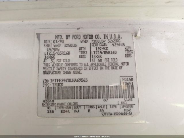 1990 FORD ECONOLINE 1FTFE24YXLHA69565 Photo 8