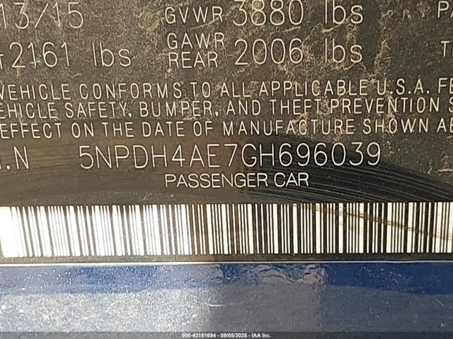 Hyundai dohc mpi nu 2016 5NPDH4AE7GH696039 Image 9