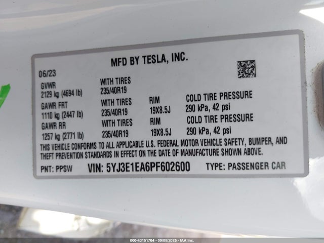 2023 TESLA MODEL 3 5YJ3E1EA6PF602600 Photo 8