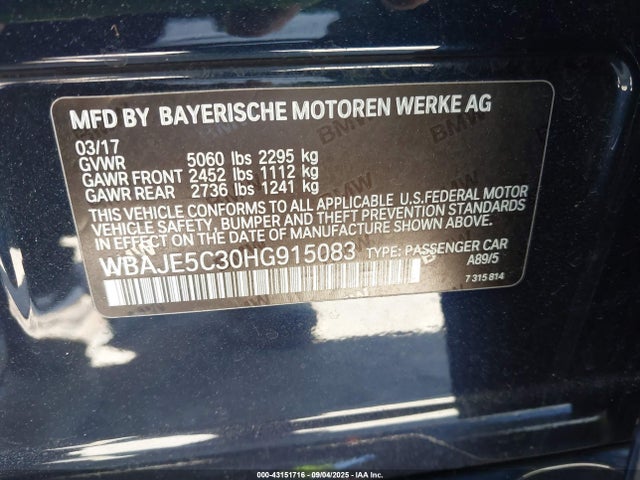 BMW 540I 2017 WBAJE5C30HG915083 Image 9
