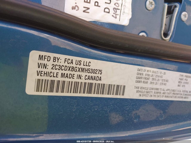 2C3CDXBGXMH530275 Dodge 2021