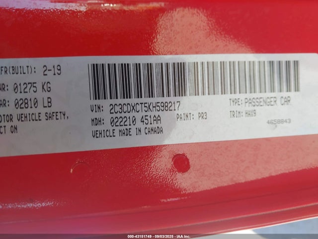 Dodge 2019 2019 2C3CDXCT5KH598217 Image 9