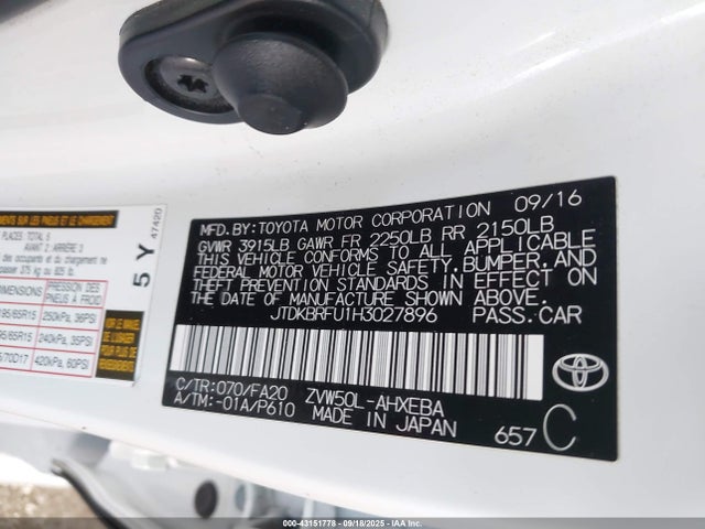 JTDKBRFU1H3027896 Toyota 2zr-fxe,1nm