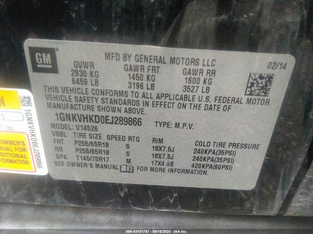 1GNKVHKD0EJ289866 Chevrolet llt
