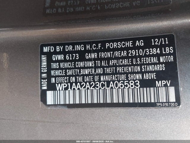 Продажа на аукционе авто 2012 Porsche Cayenne, vin: WP1AA2A23CLA06583, номер лота: 43151807