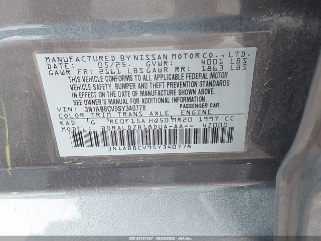3N1AB8CV9SY340778 Nissan Sentra