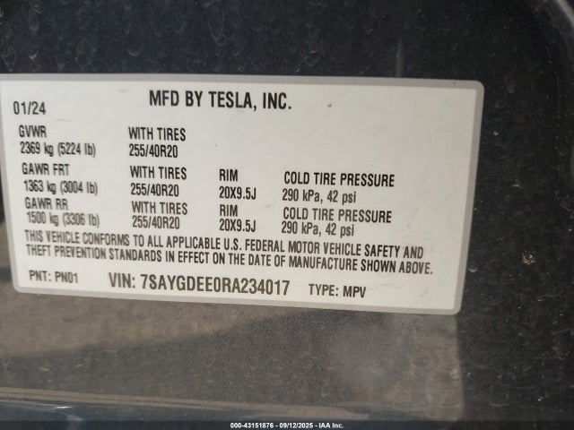 2024 TESLA MODEL Y 7SAYGDEE0RA234017 Photo 8