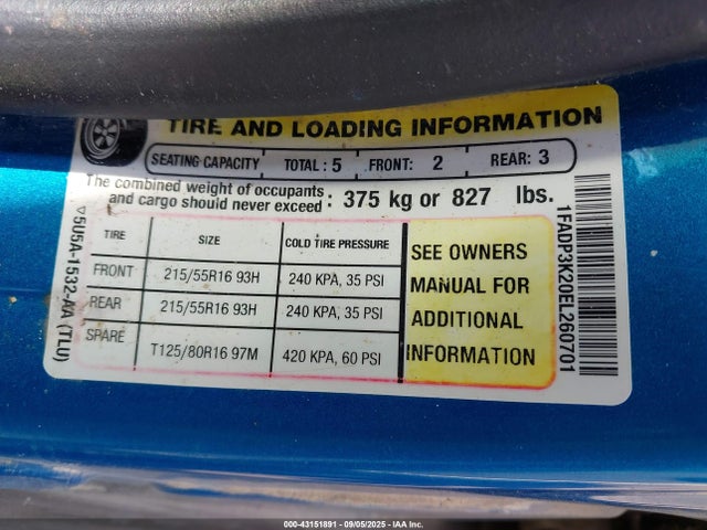 1FADP3K20EL260701 Ford 2014