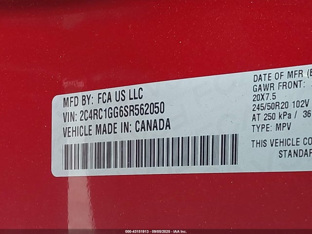 2C4RC1GG6SR562050 Chrysler Pacifica