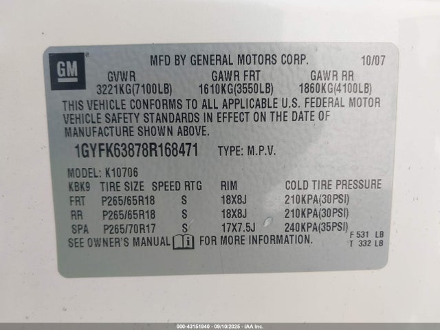 2008 CADILLAC ESCALADE 1GYFK63878R168471 Photo 8