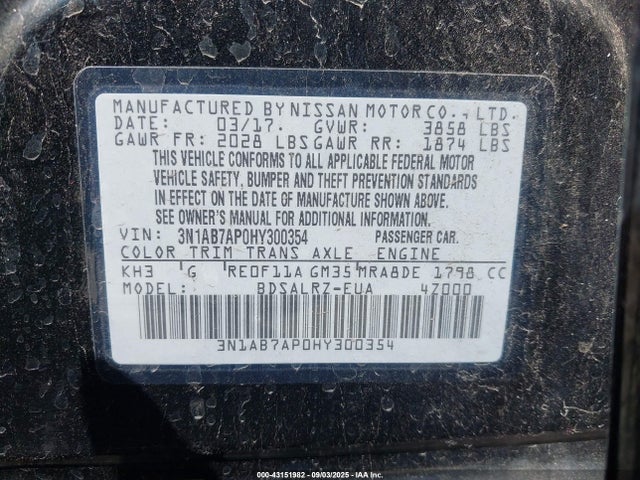 3N1AB7AP0HY300354 Nissan Sentra