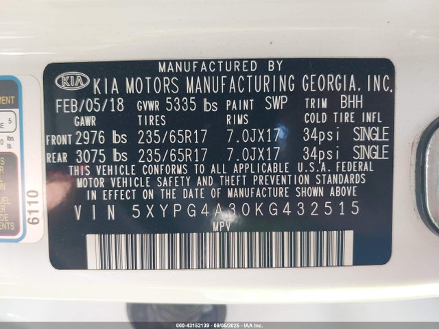 5XYPG4A30KG432515 KIA gdi theta-ii