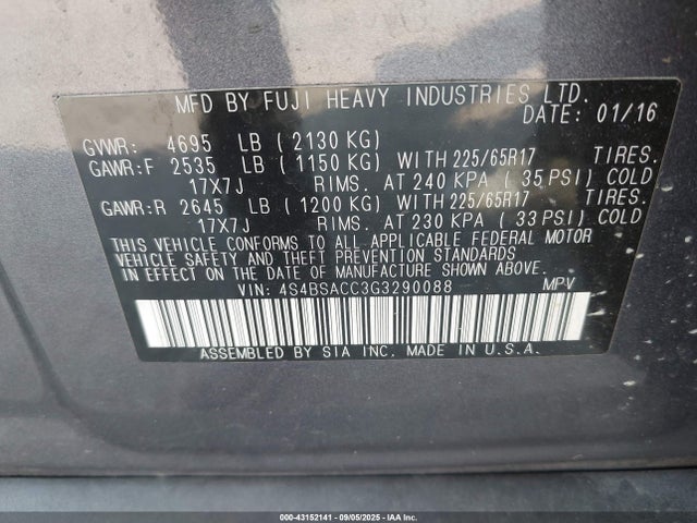 4S4BSACC3G3290088 Subaru 2.5l u5