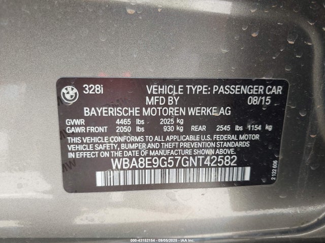WBA8E9G57GNT42582 BMW 328I