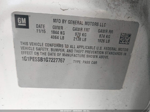 1G1PE5SB1G7227767 Chevrolet luv - vvt, alum, e85 max