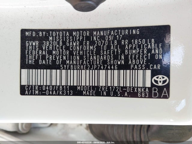 Toyota 2zr-fe 2018 5YFBURHE2JP747446 Image 9
