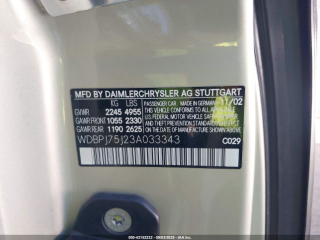 2003 MERCEDES-BENZ CL 500 WDBPJ75J23A033343 Photo 8