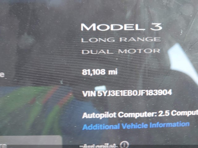 Продаж на аукціоні авто 2018 Tesla Model 3 Long Range/performance, vin: 5YJ3E1EB0JF183904, номер лоту: 43152281