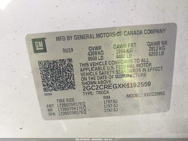 2GC2CREGXK1192559 Chevrolet l96 - e85 max, iron