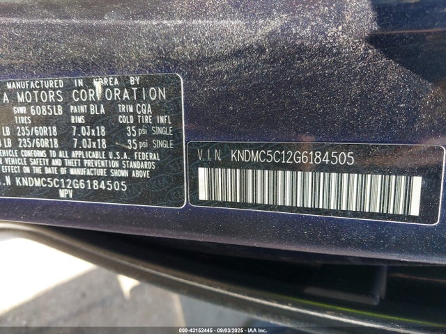 KNDMC5C12G6184505 KIA dohc gdi lambda ii