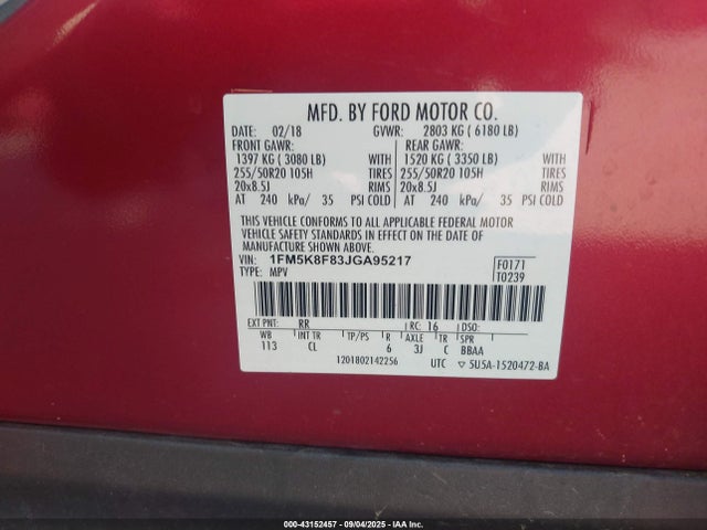 1FM5K8F83JGA95217 Ford 3.5l ti-vct