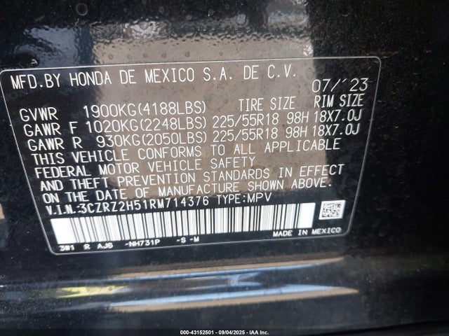 3CZRZ2H51RM714376 Honda k20z5