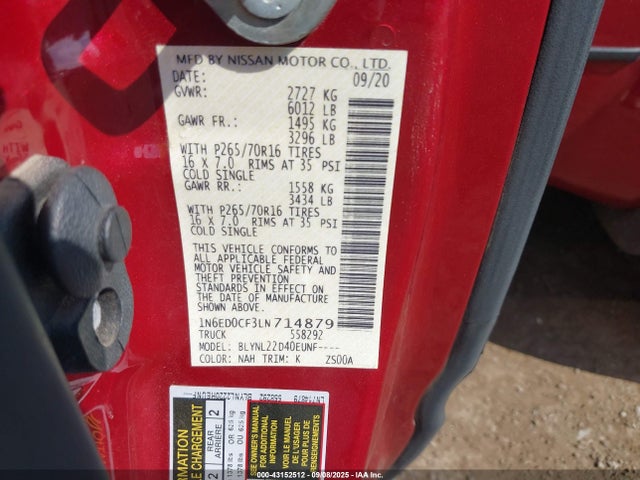 Nissan Frontier 2020 1N6ED0CF3LN714879 Image 9