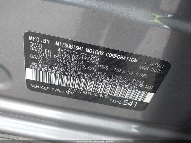 Mitsubishi mivec 2020 JA4AD2A34LZ039388 Image 9