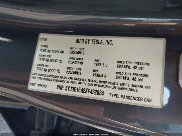 2019 TESLA MODEL 3 5YJ3E1EA2KF432034 Photo 8