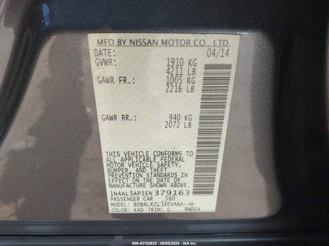 1N4AL3AP1EN379163 Nissan 2014