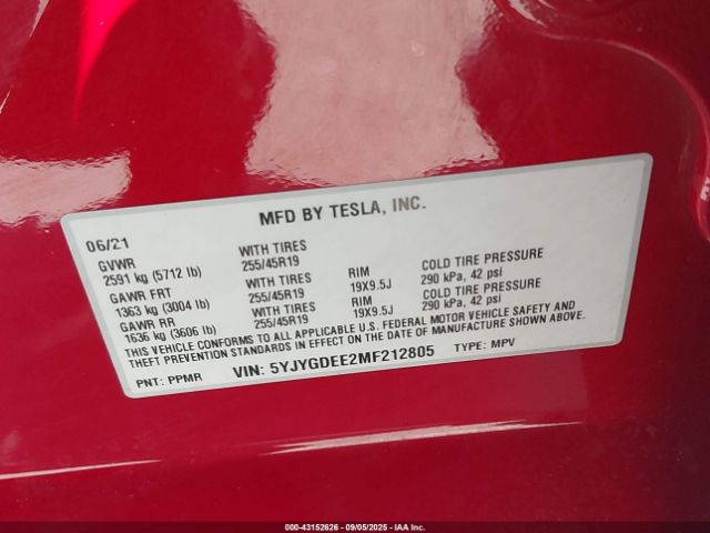 2021 TESLA MODEL Y 5YJYGDEE2MF212805 Photo 8