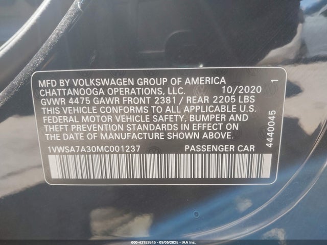 Volkswagen Passat 2.0t Se 2021 1VWSA7A30MC001237 Image 9