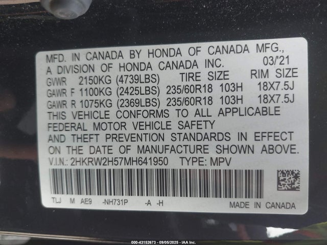 2HKRW2H57MH641950 Honda l15be