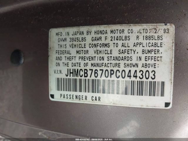 1993 HONDA ACCORD JHMCB7670PC044303 Photo 8