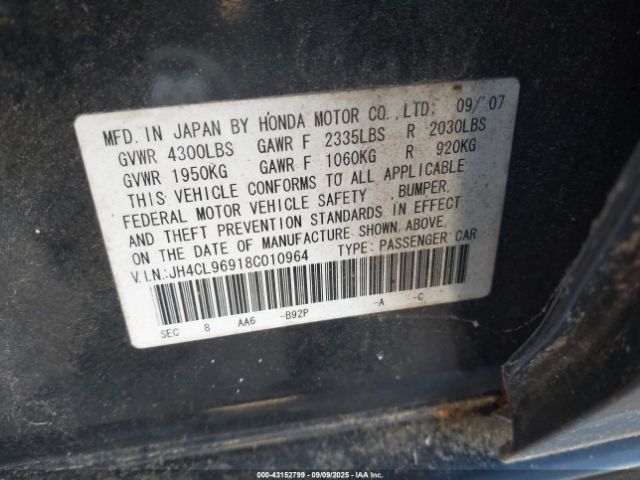 2008 ACURA TSX JH4CL96918C010964 Photo 8