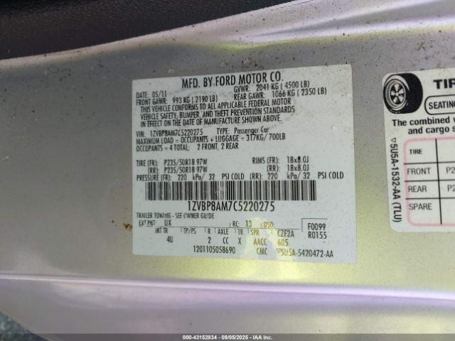 2012 FORD MUSTANG 1ZVBP8AM7C5220275 Photo 8