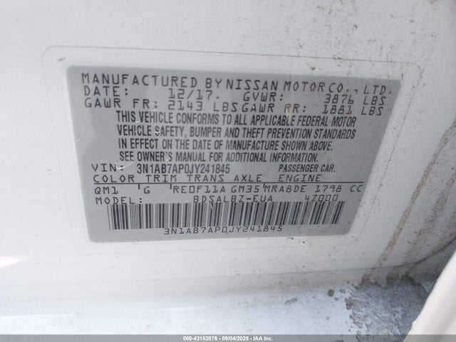 Nissan Sentra 2018 3N1AB7AP0JY241845 Image 9