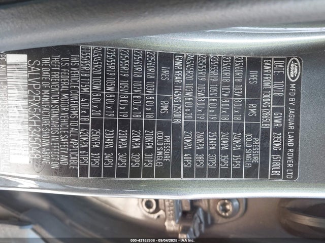 Land Rover aj20p 2019 SALVP2RX5KH345048 Image 9