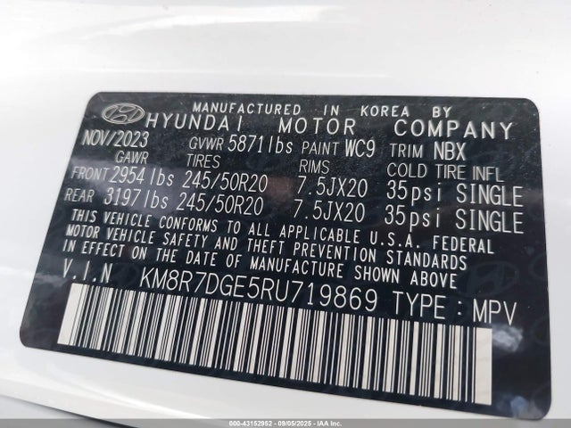 KM8R7DGE5RU719869 Hyundai gdi lambda ii