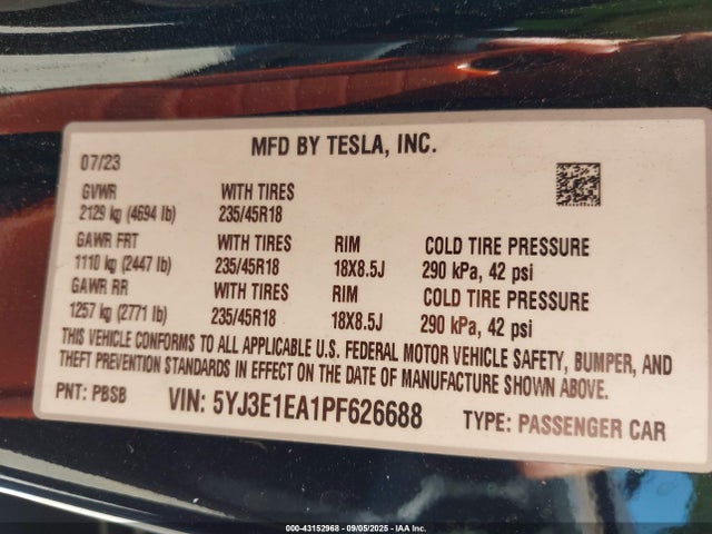 2023 TESLA MODEL 3 5YJ3E1EA1PF626688 Photo 8