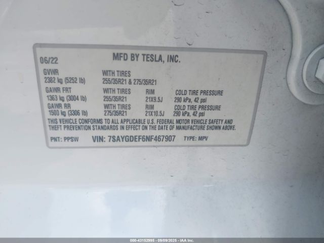 2022 TESLA MODEL Y 7SAYGDEF6NF467907 Photo 8