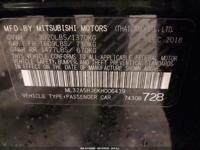 2019 MITSUBISHI MIRAGE ML32A5HJ6KH006439 Photo 8