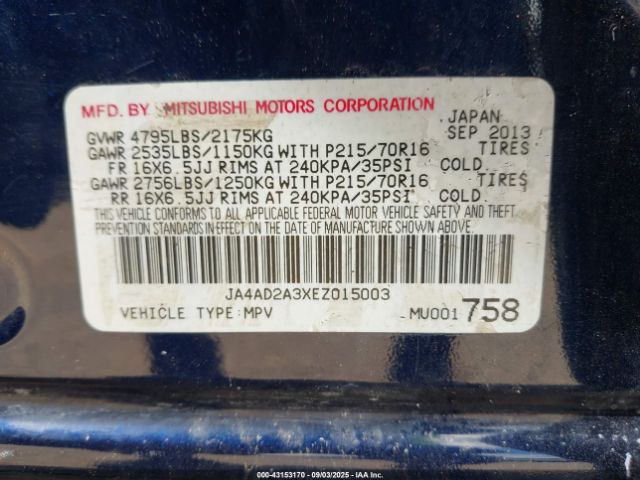 2014 MITSUBISHI OUTLANDER JA4AD2A3XEZ015003 Photo 8