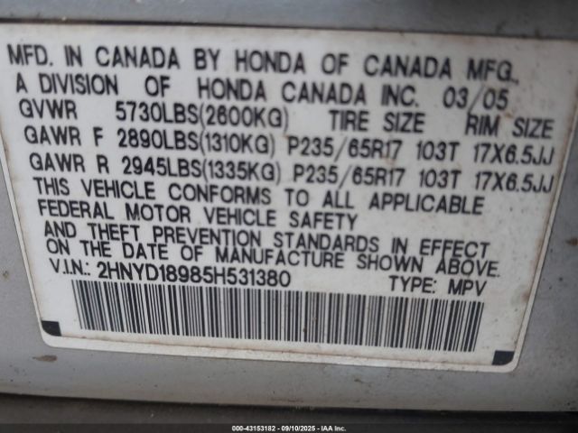 2005 ACURA MDX 2HNYD18985H531380 Photo 8