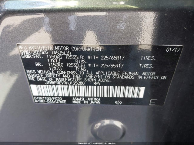 Toyota 2ar-fe 2017 JTMWFREV9HJ125280 Image 9