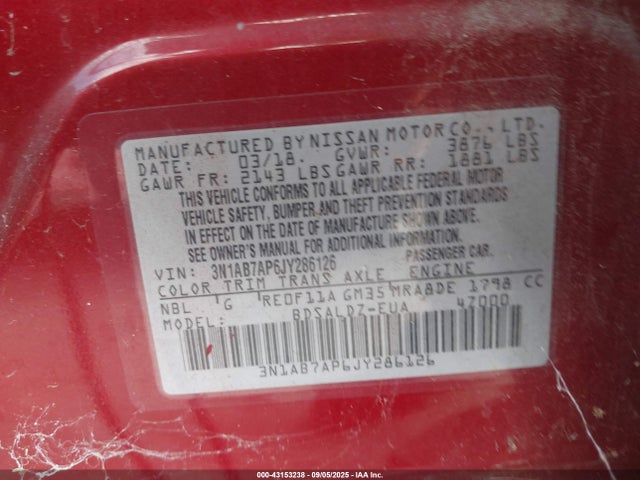 3N1AB7AP6JY286126 Nissan Sentra