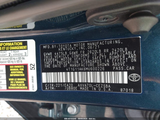 4T1G11AK6MU600226 Toyota a25a-fks