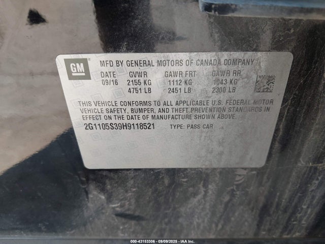 Продаж на аукціоні авто 2017 Chevrolet Impala 1lt, vin: 2G1105S39H9118521, номер лоту: 43153306