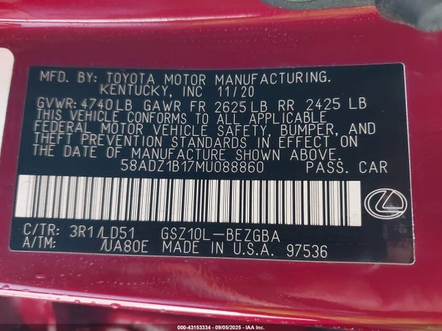 58ADZ1B17MU088860 Lexus 2gr-fks