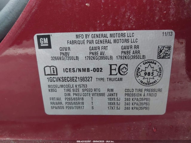 1GCVKSEC8EZ198327 Chevrolet l83 - vvt, afm (active fuel management), aluminum